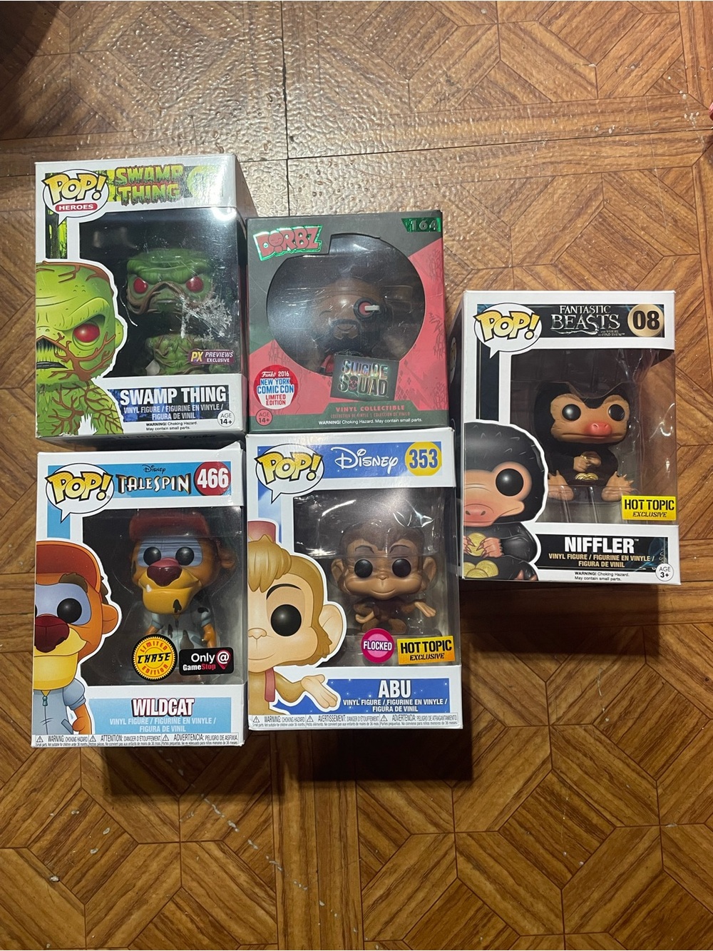 Funko Pop! Collectible Lot - Swamp Thing, Niffler, Abu, Wildcat, Dorbz